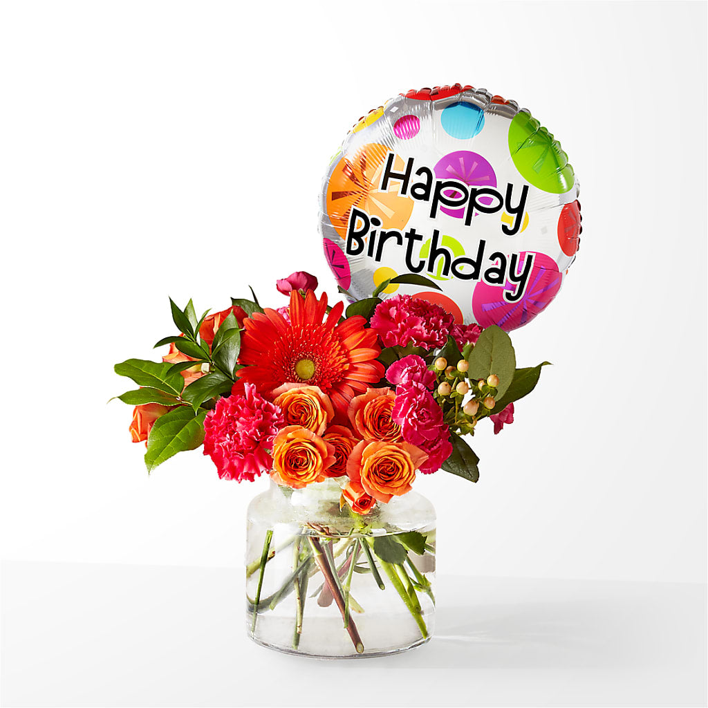 Fiesta Bouquet with Birthday Balloon – Flowers And Decor Same Day, Vero Beach FL