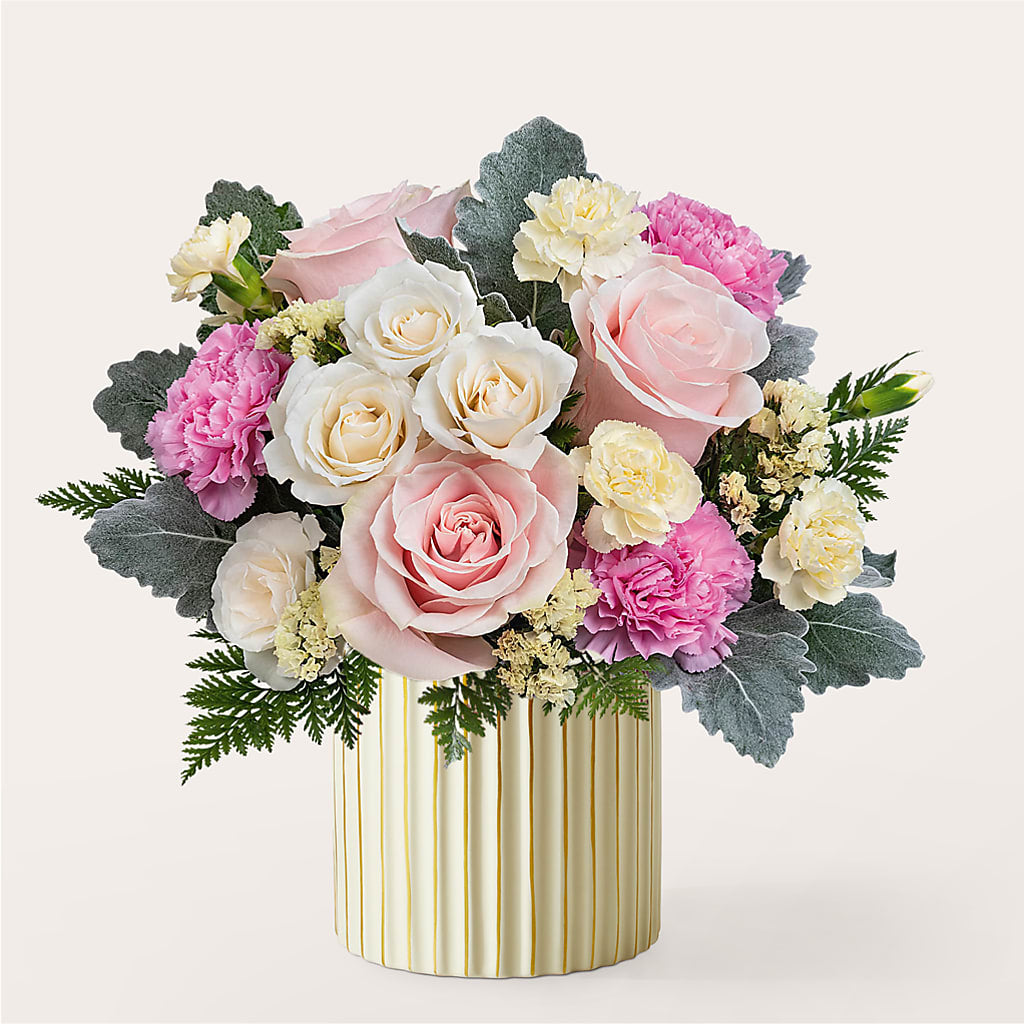 Blissful Moments Bouquet with Ivory Vase – Flowers And Decor Same Day, Vero Beach FL