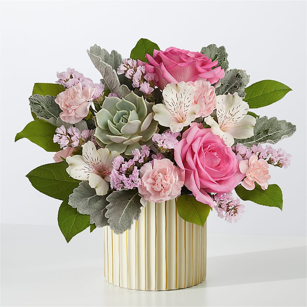 Dusty Rose Bouquet with Ivory Vase – Flowers And Decor Same Day, Vero Beach FL