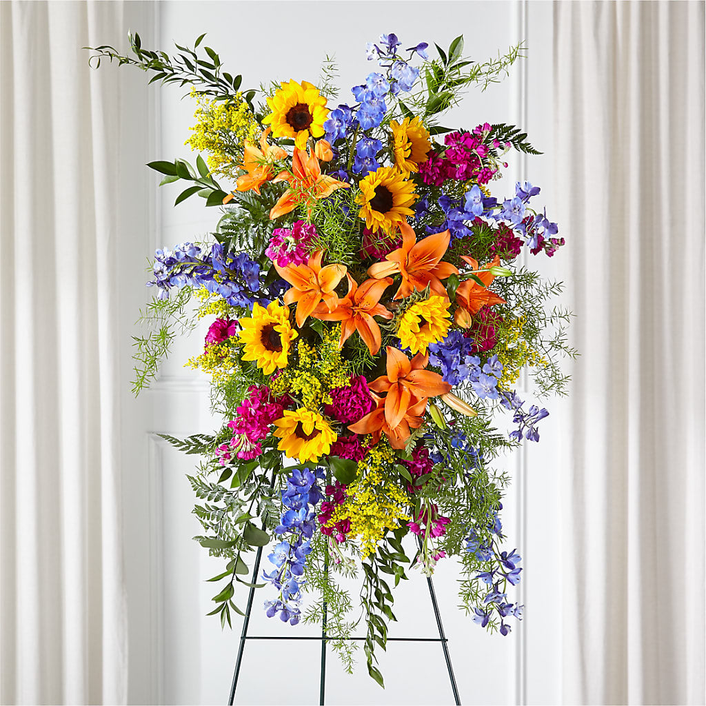 Sunlit Memories Standing Spray (Standard) – Flowers And Decor Same Day, Vero Beach FL