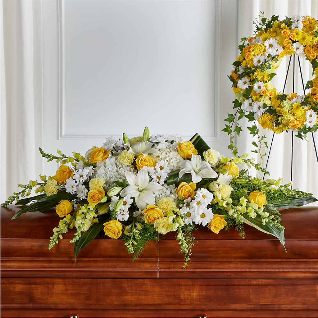 Golden Harmony Casket Spray – Flowers And Decor Same Day, Vero Beach FL