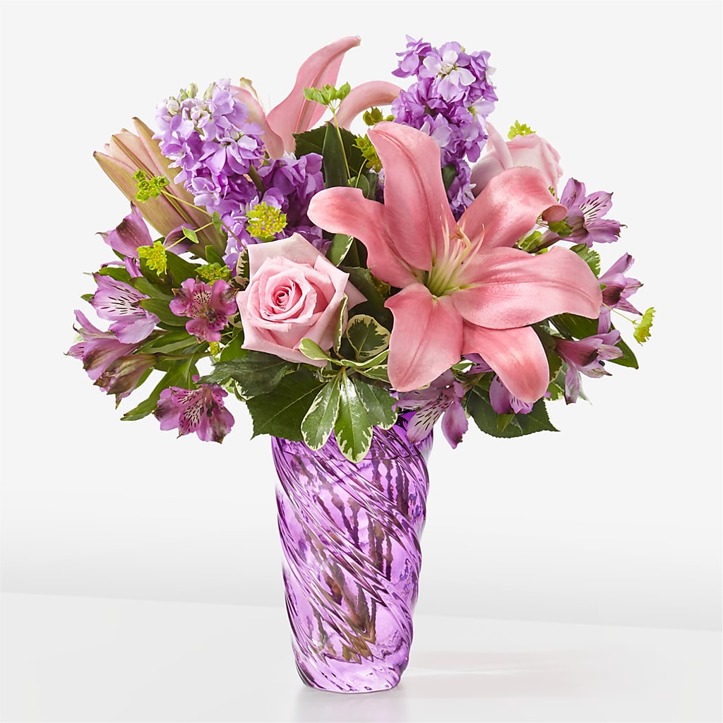 Precious Petals Bouquet with Luxe Swirl Vase – Flowers And Decor Same Day, Vero Beach FL
