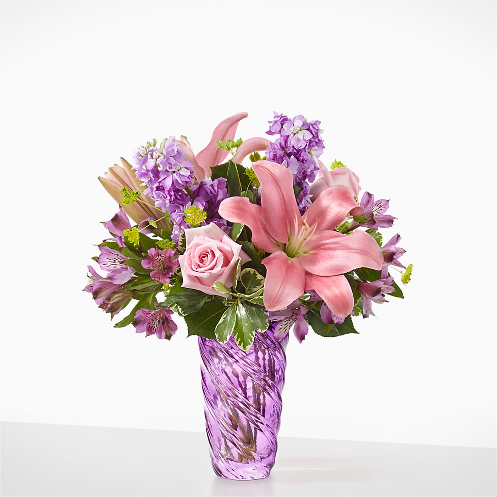Precious Petals Bouquet with Luxe Swirl Vase – Flowers And Decor Same Day, Vero Beach FL