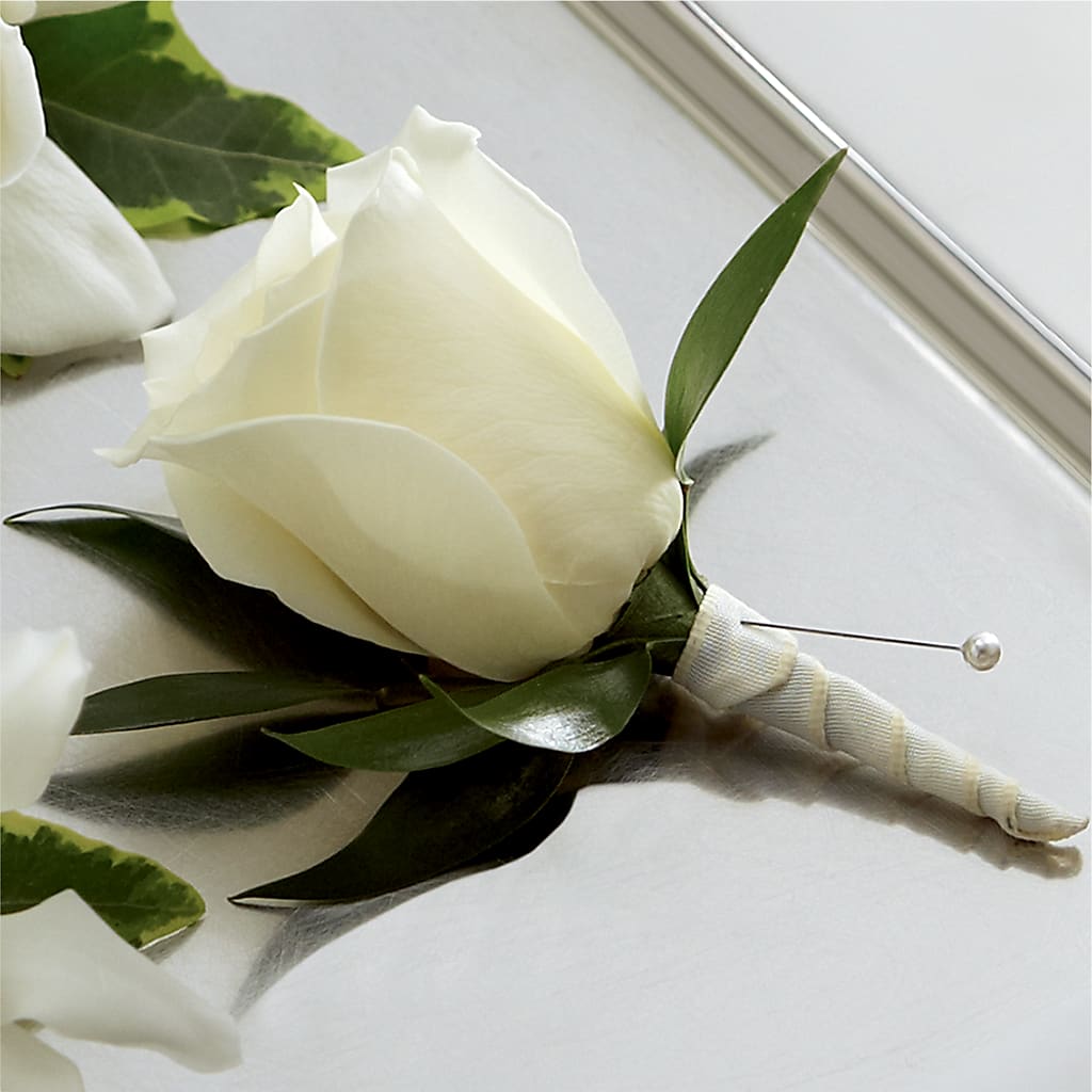 White Rose Boutonniere – Flowers And Decor Same Day, Vero Beach FL