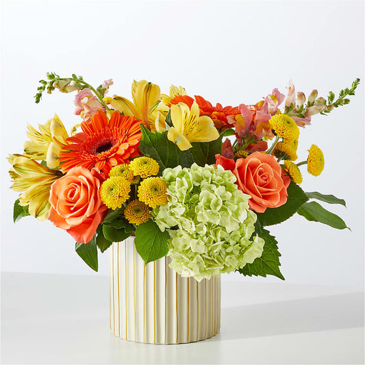 Autumn Sunshine Bouquet with Ivory Vase – FLOWERS AND DECOR SAME DAY, Vero Beach FL