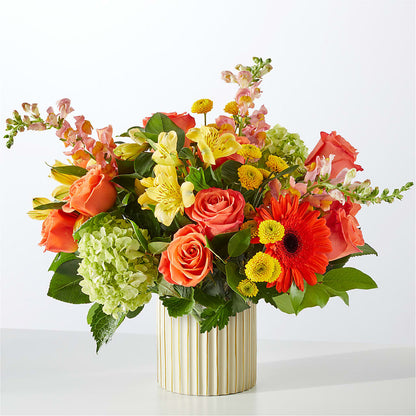 Autumn Sunshine Bouquet with Ivory Vase –  Flowers And Decor Same Day, Vero Beach FL